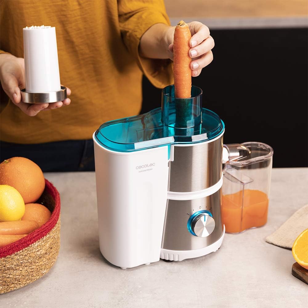 Cecotec Liquidificadora orbital Juice & Fresh 400 Titan White. 400 W, 20000 RPM de velocidade, tamanho compacto, 2 velocidades, disco com revestimento de titânio preto, sistema anti-gotejamento, jarro [Classe energética A+]
