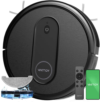 Vactidy Robot aspirador T7, robot aspirador e esfregona com sucção potente, tanque de água, até 120 minutos,