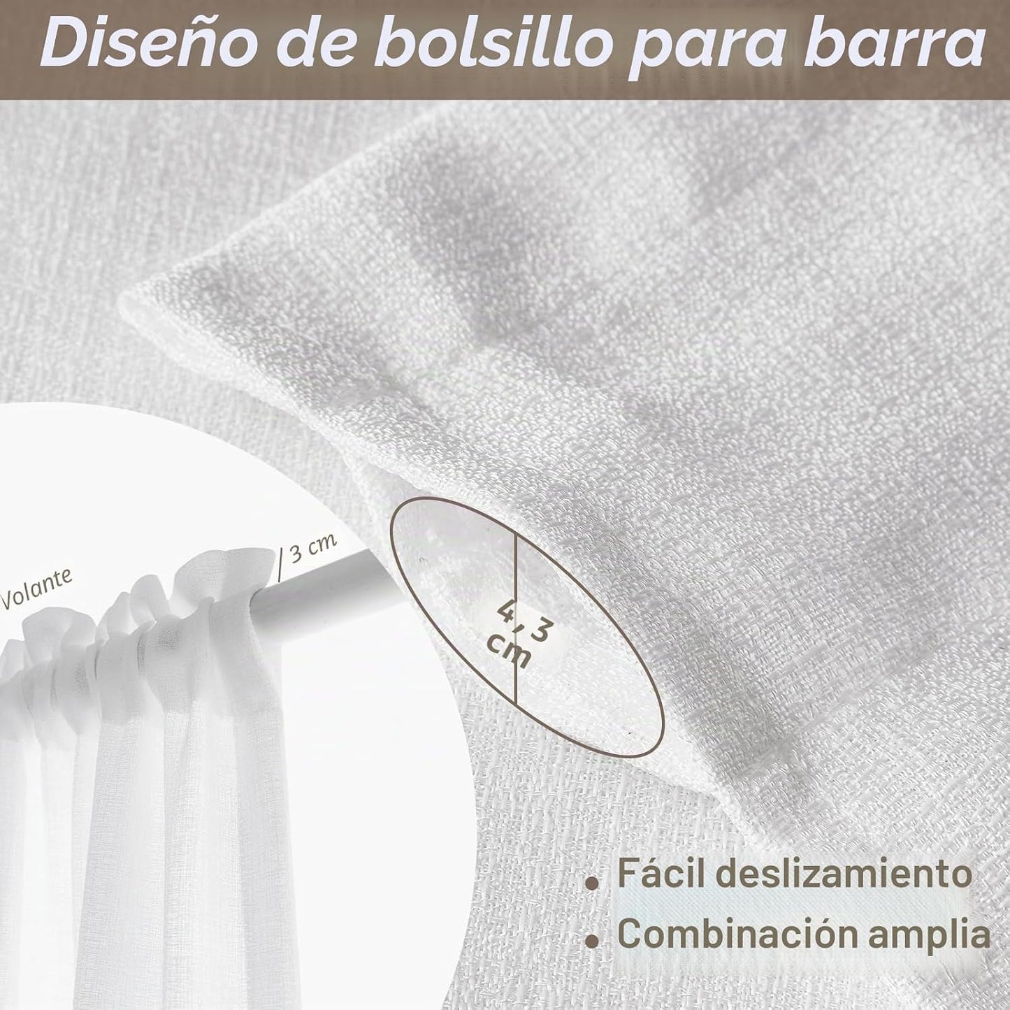 Melodieux Cortinas brancas para quarto, cortinas translúcidas, sala de estar, 2 peças, 140 x 225 cm