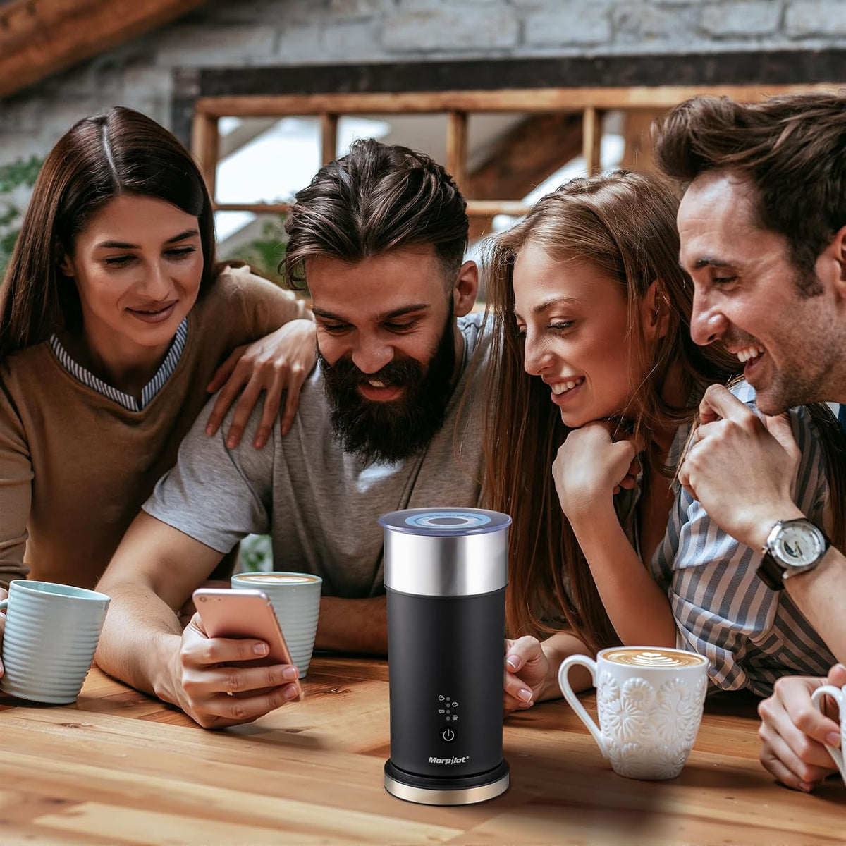 Morpilot Espumador de leite elétrico 4 em 1, espuma fria e quente e aquecedor de leite para café com leite, capuchinhos, macchiato, 400 W, 240 ml