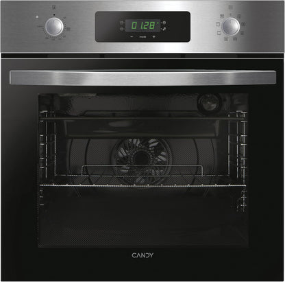 Candy FIDCP X625 L, Forno Multifuncional, 70L, Bandeja e Grade, Limpeza Aquactiva, Convecção + Ventilador radial, 8 Funções, Display Timer Touch, Comandos Push&Pull, Porta 2 Vidros, Inox e Preto [Classe energética A+]