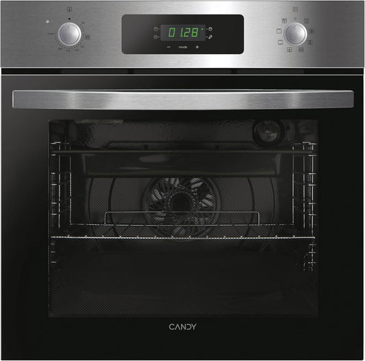 Candy FIDCP X625 L, Forno Multifuncional, 70L, Bandeja e Grade, Limpeza Aquactiva, Convecção + Ventilador radial, 8 Funções, Display Timer Touch, Comandos Push&Pull, Porta 2 Vidros, Inox e Preto [Classe energética A+]