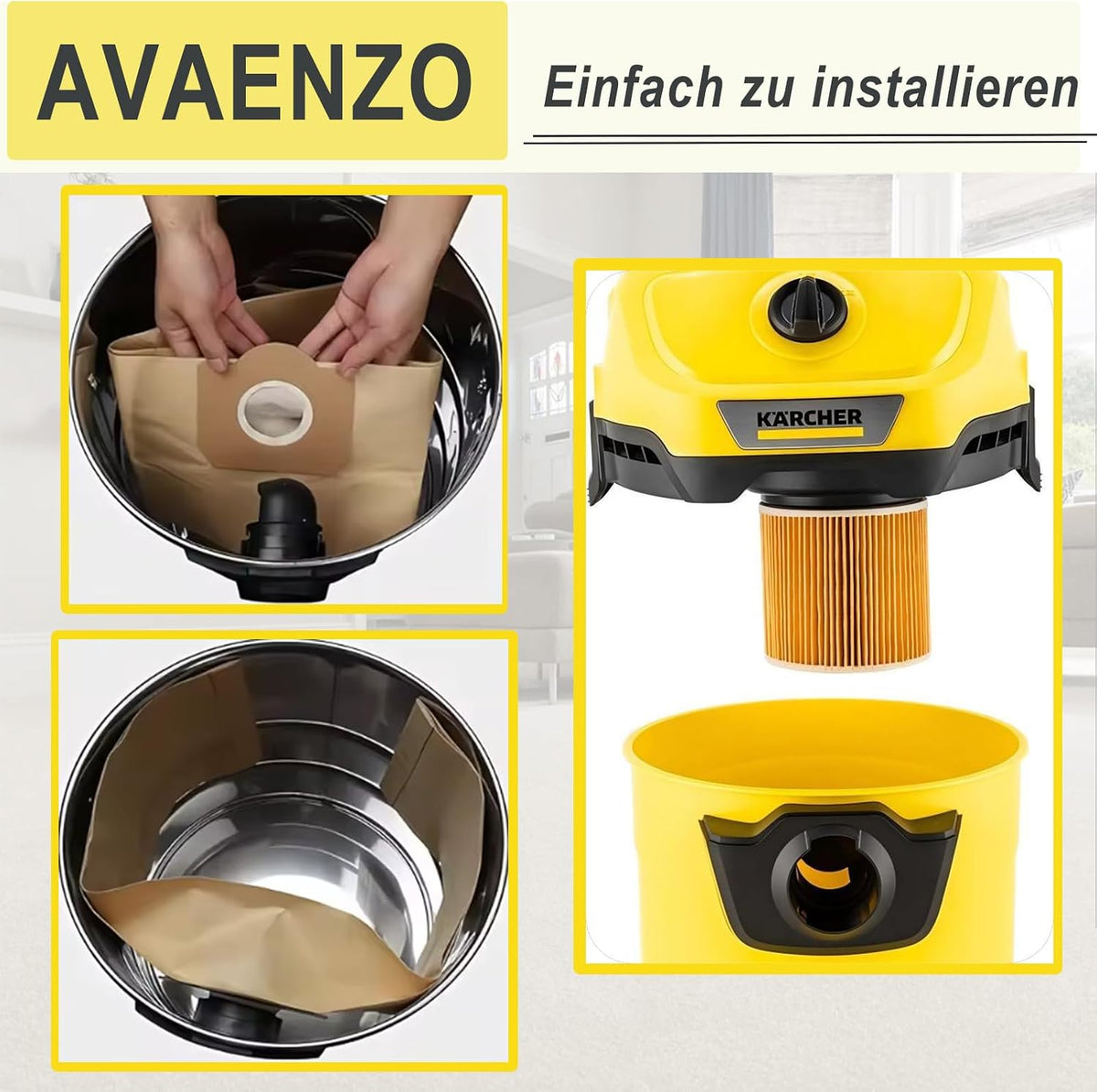 12 Bolsas 6.959-130.0 + 1 Filtro de cartucho 6.414-552.0 para aspiradoras Kärcher WD3 WD3 Premium MV3 SE 4001 SE 4002 WD3.200 Marca: AVAENZO