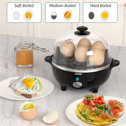 YASHE Cozedor de Ovos, Cozedor de Ovos de 360 W, 7 ovos fáceis de descascar, ovos moles, médios, duros, escalfados, fabricante de omeletes, vaporizador, campainha, luz indicadora, livre de BPA