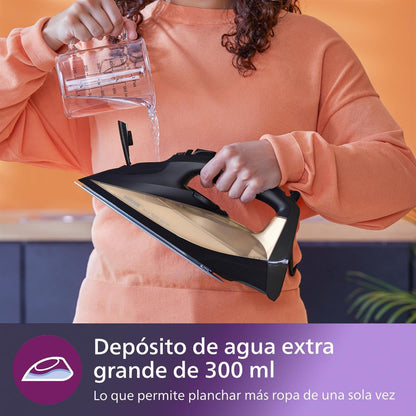 Philips Azur 7000 Series Ferro a vapor, 2800 W, 50 g/min vapor contínuo, 250 g de golpe a vapor, vapor vertical, sola SteamGlide Elite, preto/dourado (DST7040/80)