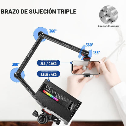 NEEWER - Suporte de mesa telescópico para câmara, com braço dobrável em três partes, 1,2 m, com pinça de telefone, rótula para luz LED, microfone TL253A+MH022