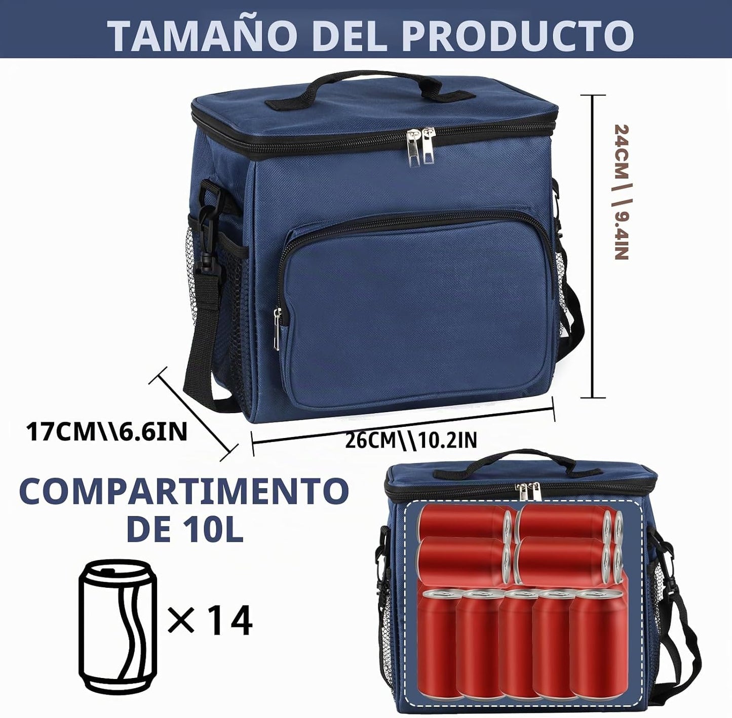 Lancheira isolante de 10 litros, sacos térmicos para piquenique, sacos de piquenique dobráveis, lancheira portátil com refrigerador para homens/piquenique/escola/trabalho de escritório (azul)