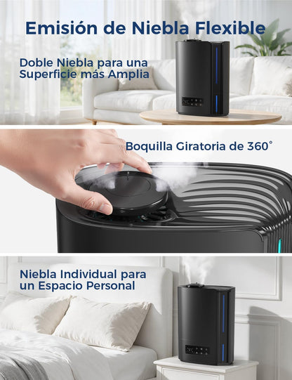 AROEVE Humidificador de ar 6 l para quartos, difusor de óleos essenciais, humidificador ultra-sónico para bebés e plantas, duração de até 60 horas, controlo de humidade inteligente, silencioso