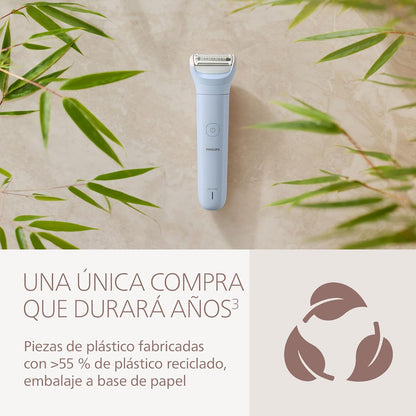 Philips Série 6000 - Máquina de barbear sem fio para uso a seco e molhado, sistema de 3 lâminas, para as pernas e o corpo, 80 minutos de autonomia, Modelo BRL127/00