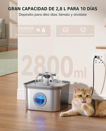2,8 l Fonte para gatos aço inoxidável com 3 filtros, FEELNEEDY Bebedor de gatos ultra silencioso, filtragem de quatro camadas, fácil de limpar, adequada para máquina de lavar louça |