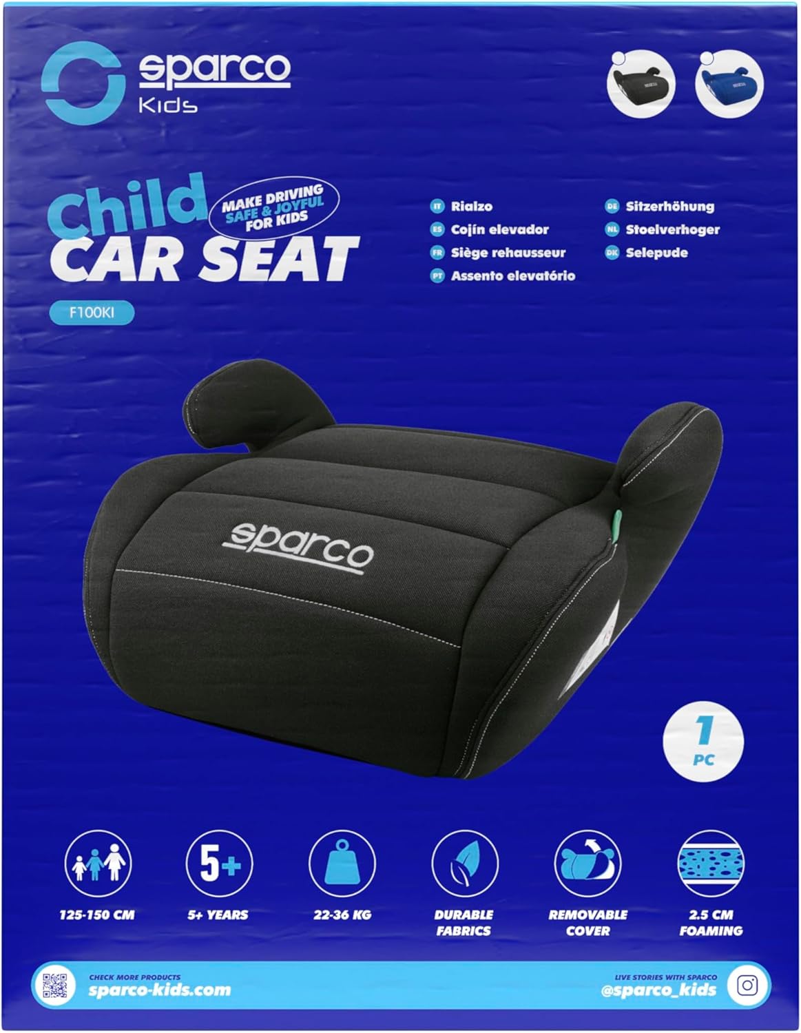 Sparco Elevador infantil de assento de carro preto i-Size para meninos e meninas.