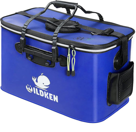 Wildken – Saco de Pesca Portátil em EVA, Balde de Água para Pesca, Viveiro Dobrável para Peixe Vivo, Recipiente/Depósito de Água Dobrável para Viagens, Caminhadas e Pesca – 50 cm / Azul