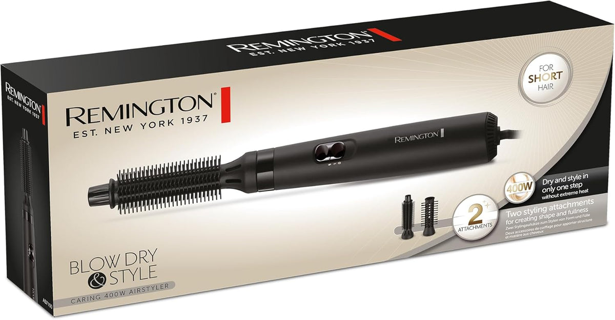 Remington Escova de Ar Blow Dry & Style - Modelador de Cabelo, 2 Acessórios, Modela e Dá Volume, Escova Secadora, Ótimo para Cabelo Curto, 400 W, 2 Temperaturas e 2 Velocidades - AS7100