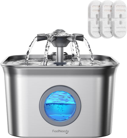 2,8 l Fonte para gatos aço inoxidável com 3 filtros, FEELNEEDY Bebedor de gatos ultra silencioso, filtragem de quatro camadas, fácil de limpar, adequada para máquina de lavar louça |