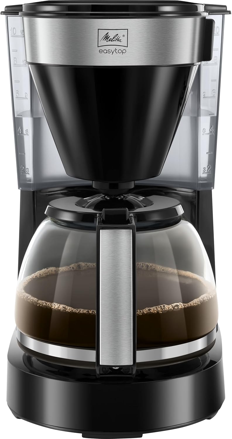 Melitta 6762889 Cafeteira de filtro com jarro de vidro, preto/aço inoxidável, 10 chávenas, 125 ml