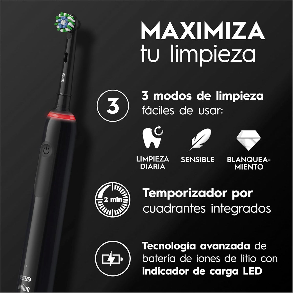 Oral-B Pro 3 3000 Escova de dentes elétrica com 2 cabeças, preta