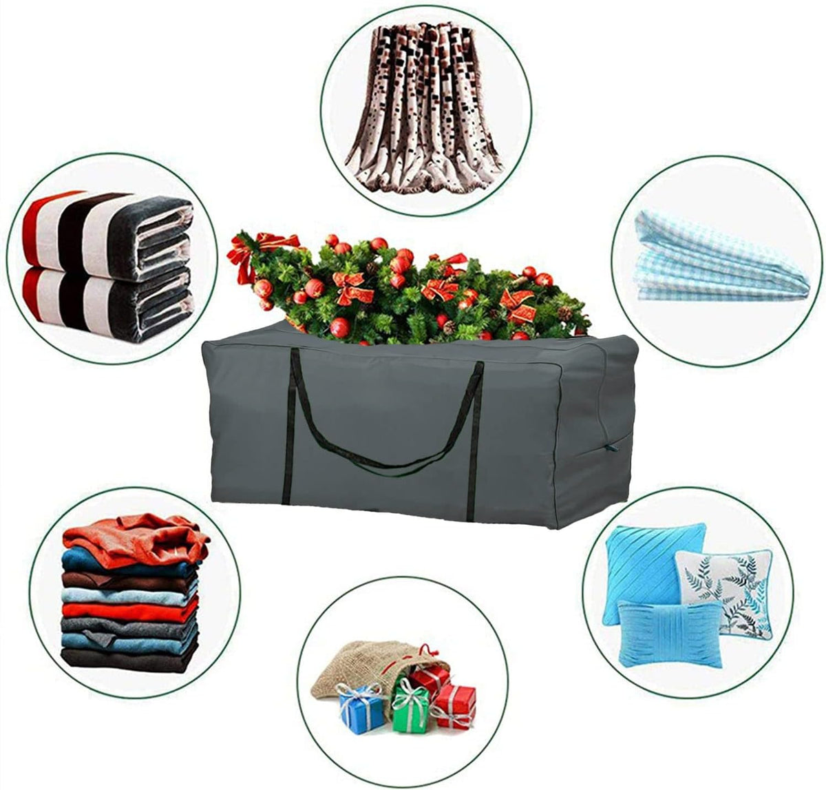 Bolsa de Armazenamento para Almofadas de Móveis de Jardim, Impermeável, Resistente ao Pó, Anti-UV, Tela Oxford 600D, 175x80x65cm, Bolsa para Guarda de Árvore de Natal com Alça e Zíper