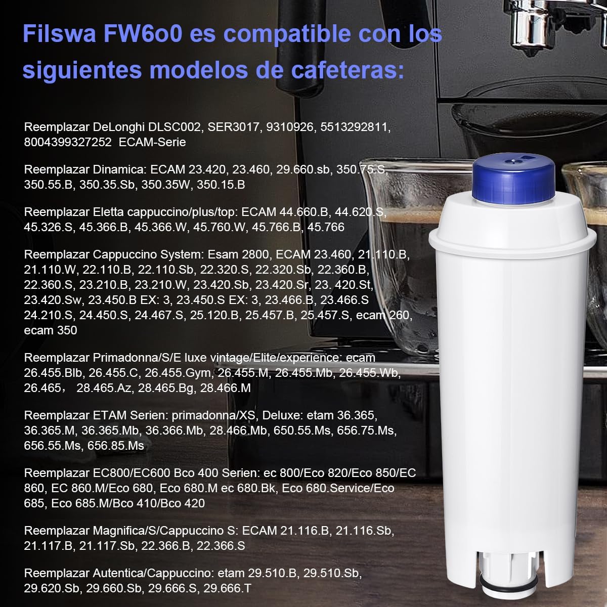 Filtro de Água Filswa para Máquinas de Café De’Longhi ECAM – Compatível, 4 Unidades