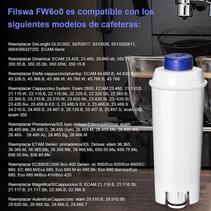 Filtro de Água Filswa para Máquinas de Café De’Longhi ECAM – Compatível, 4 Unidades