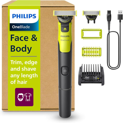Philips OneBlade 360 com Bluetooth, aparador para barba e corpo, máquina de barbear elétrica para homem, depilação masculina, 2 lâminas, 5 comprimentos, 60 minutos de uso com 1 hora de carregamento