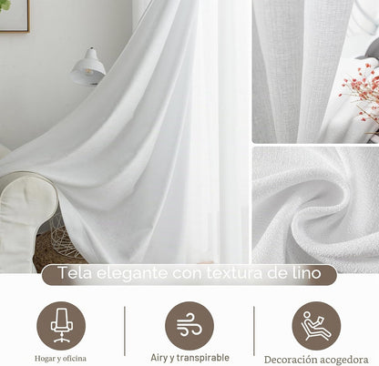 Melodieux Cortinas brancas para quarto, cortinas translúcidas, sala de estar, 2 peças, 140 x 225 cm