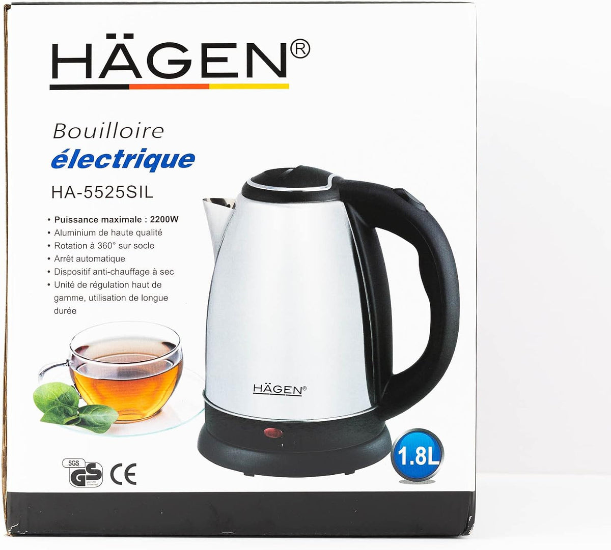 Hagen - Aço inoxidável - Chaleira elétrica - sem cabo - 1,8L HA5525-SIL-Prata