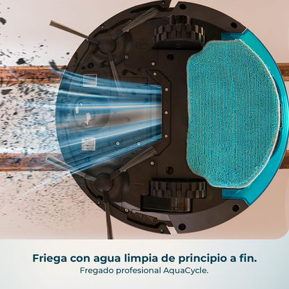 Conga 999 Map X-Treme Robô aspirador com navegação giroscópica para uma limpeza total da casa. Motor de aspiração de 2000 Pa. 2 escovas laterais. 2 Mopas. Autonomia de 120 minutos.