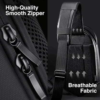 Mala de ombro para viagem, unissexo, que pode ser utilizada como mala transversal ou mochila de uma alça. Fabricada com estrutura rígida em EVA, resistente à água, com design moderno e prático.