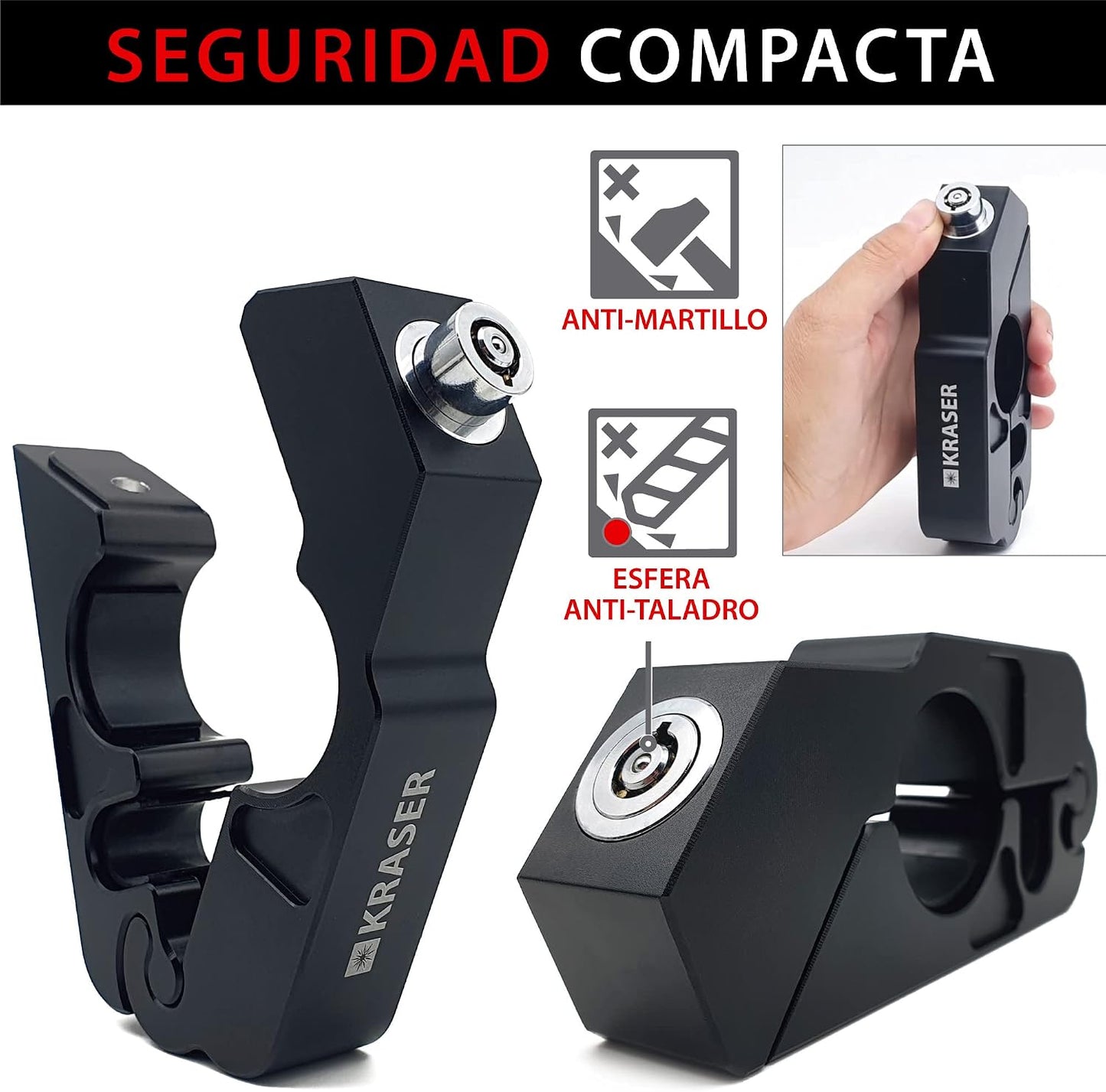 KRASER KR720B Cadeado mota travão guiador, bloqueio rápido click, fechadura de segurança anti-perfuração, bloqueio anti-roubo bloqueio manípulo acelerador travão embraiagem universal Scooter Quad
