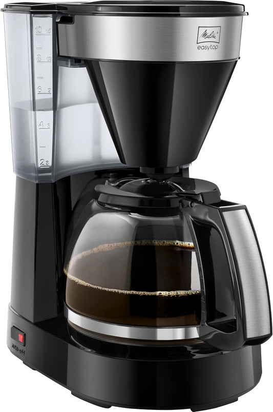 Melitta 6762889 Cafeteira de filtro com jarro de vidro, preto/aço inoxidável, 10 chávenas, 125 ml