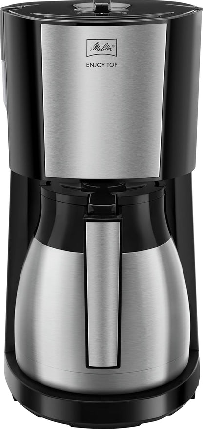 Melitta Enjoy Top Therm, 1017-08 - Cafeteira de gotejamento com jarra térmica e tampa Easy Click, cafeteira de filtro com porta-filtro giratório, máquina de café para até 10 chávenas, 1,25 L, preto