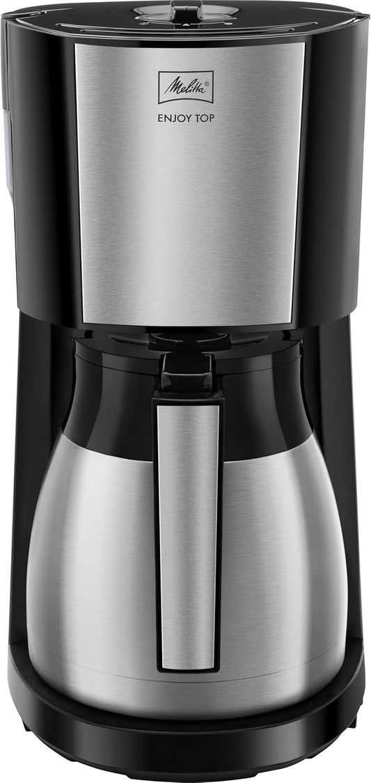 Melitta Enjoy Top Therm, 1017-08 - Cafeteira de gotejamento com jarra térmica e tampa Easy Click, cafeteira de filtro com porta-filtro giratório, máquina de café para até 10 chávenas, 1,25 L, preto