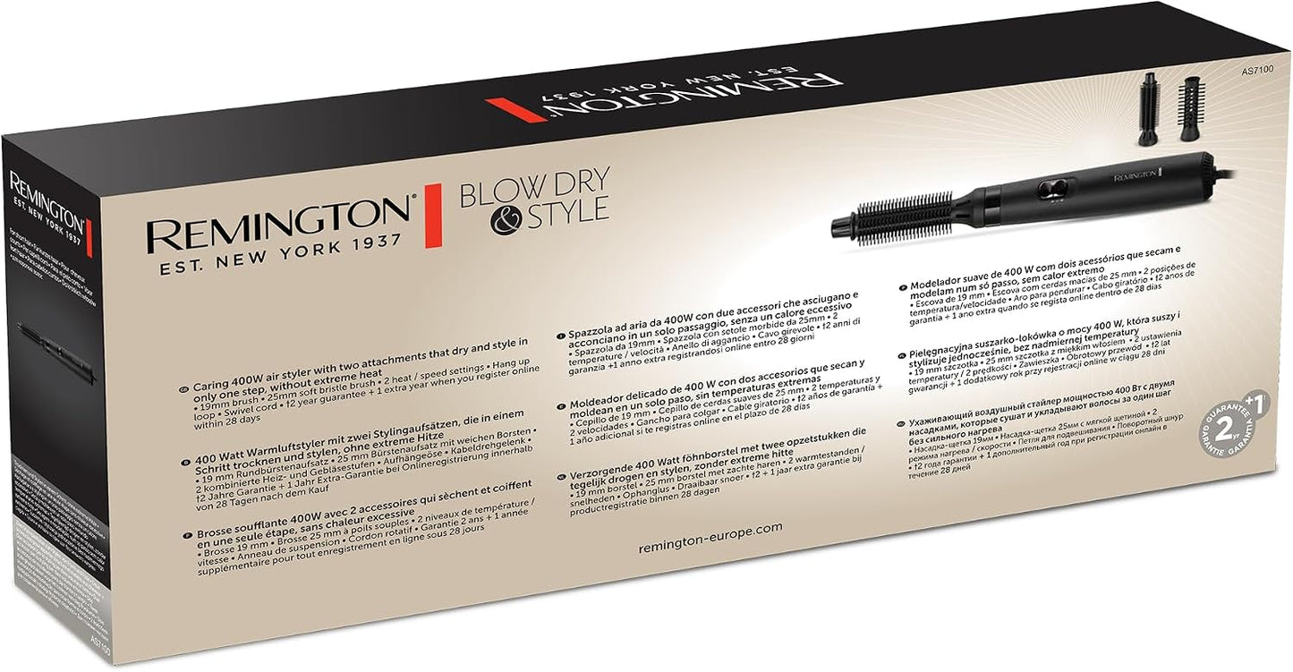 Remington Escova de Ar Blow Dry & Style - Modelador de Cabelo, 2 Acessórios, Modela e Dá Volume, Escova Secadora, Ótimo para Cabelo Curto, 400 W, 2 Temperaturas e 2 Velocidades - AS7100