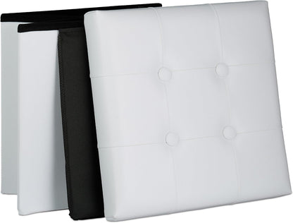 Relaxdays Banqueta para os pés com arrumação, com tampa, alças, pele sintética, acolchoada, dobrável, 39 x 37 x 37 cm, branco
