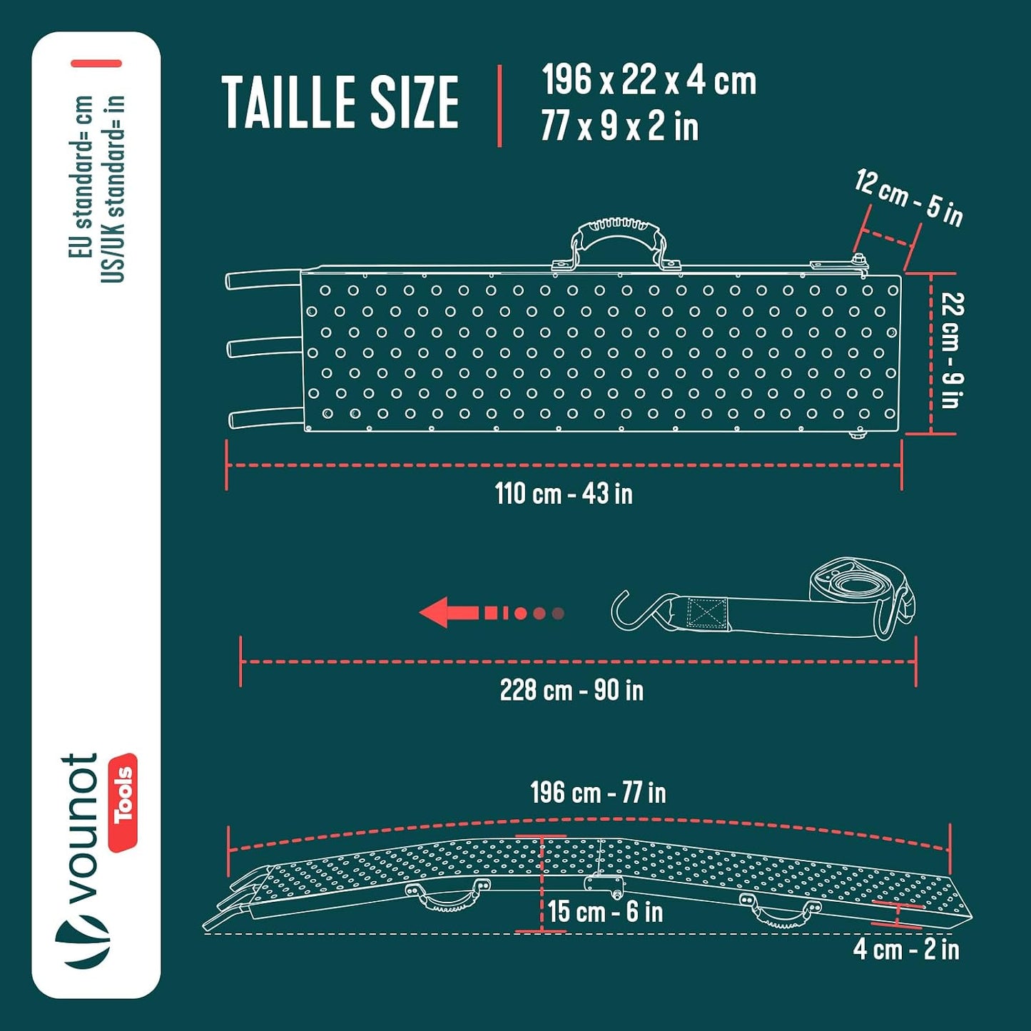 VOUNOT® Rampa de Carga Dobrável 400 kg Máx. de Capacidade, Rampa de Acesso com Trilho