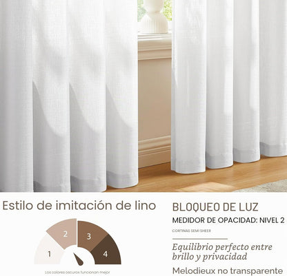 Melodieux Cortinas brancas para quarto, cortinas translúcidas, sala de estar, 2 peças, 140 x 225 cm