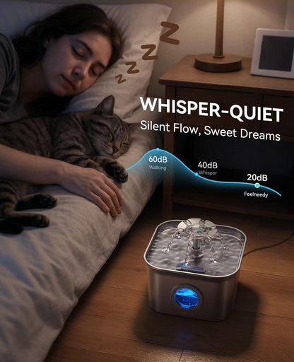 2,8 l Fonte para gatos aço inoxidável com 3 filtros, FEELNEEDY Bebedor de gatos ultra silencioso, filtragem de quatro camadas, fácil de limpar, adequada para máquina de lavar louça |
