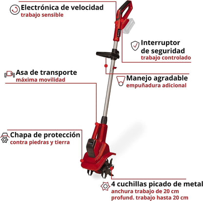 Einhell Motoazada com bateria, 18 V, Íons de Lítio, regulação de Velocidade, Lâmina escarificadora, Aderência Adicional, sem bateria nem Carregador, Cor Vermelho/Preto PXC(SEMINOVO)