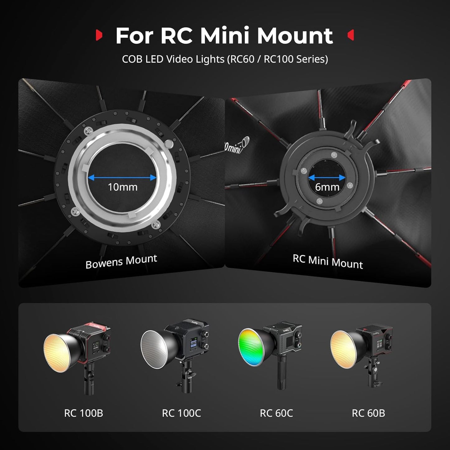 SMALLRIG RA-D60 Softbox Parabólico, Softbox de libertação rápida de 23,6" com bolsa de transporte, compatível com luz de vídeo SMALLRIG RC 60B COB - 4682