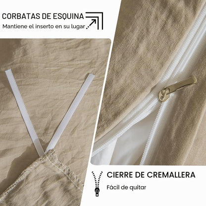 Conjunto de capa nórdica 135 x 200 cm, taupe conjunto de roupa de cama boho com franjas, pompom boémio em microfibra, macia com fronha de almofada e fecho de correr (Taupe, 135 x 200