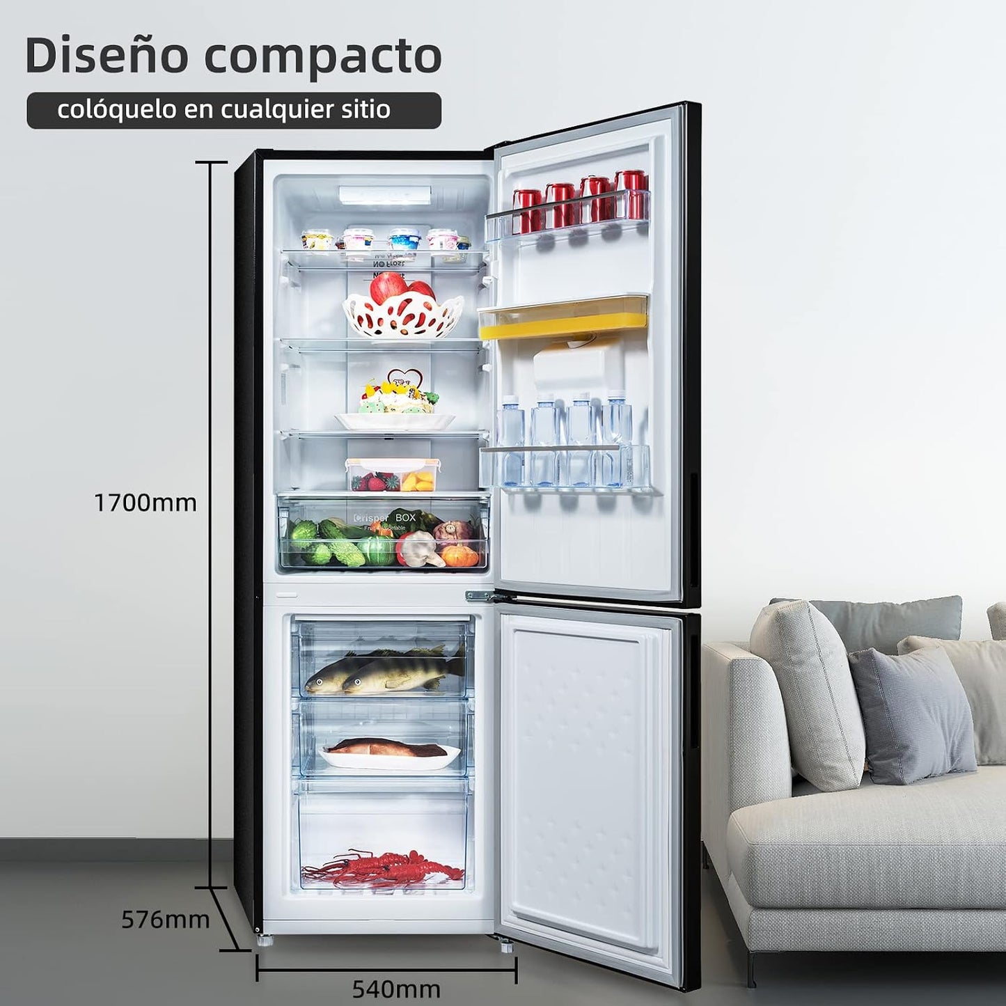 CHiQ FBM228NE4DE frigorífico independente com congelador, combinação de frigorífico e congelador 231 l, sem geada, fluxo de ar múltiplo, dispensador de água, 170 cm de altura [Classe energética E]