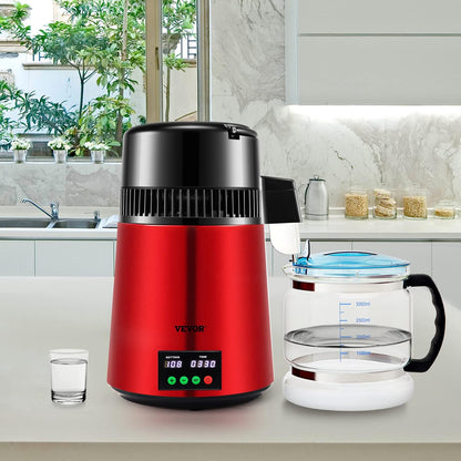 VEVOR Destilador de água 4 L filtro de destilação de água com recipiente de vidro 750 W 1 L/H