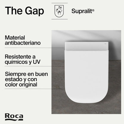 Roca The Gap - Tampa e assento de Supralit para sanita de depósito baixo com queda amortecida, tampa de WC original