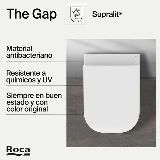 Roca The Gap - Tampa e assento de Supralit para sanita de depósito baixo com queda amortecida, tampa de WC original