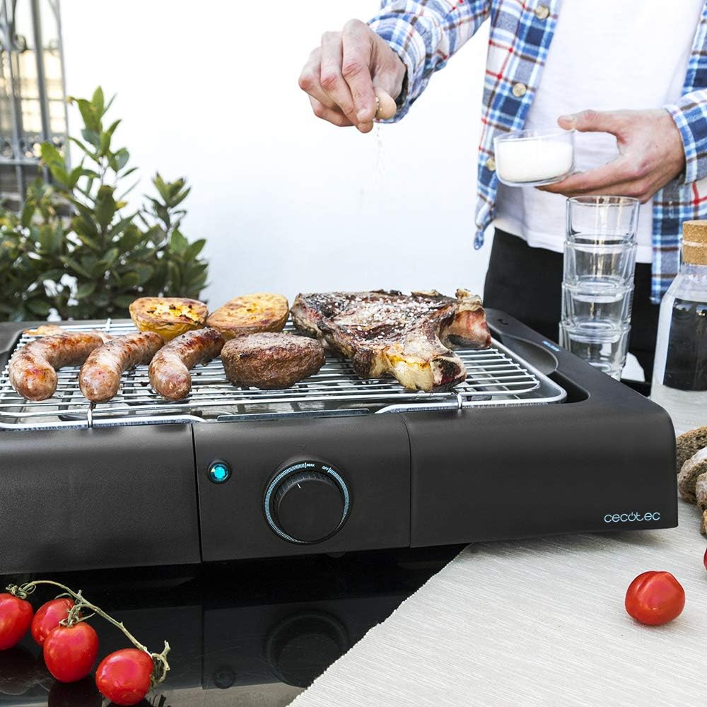 Cecotec Churrasqueira Elétrica de Mesa de Jardim PerfectSteak 4200 Way. 2400W, Grelha Inox, Temperatura e Altura Ajustável a 3 Níveis, 18/10 Aço, Cor Preto Aço