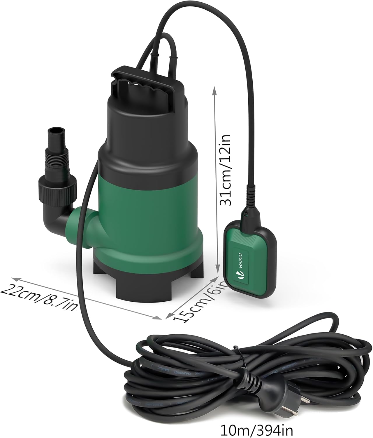 VOUNOT® Bomba submersível, bombas de água sujas, 750 W, fluxo máximo de 14000 l/h,