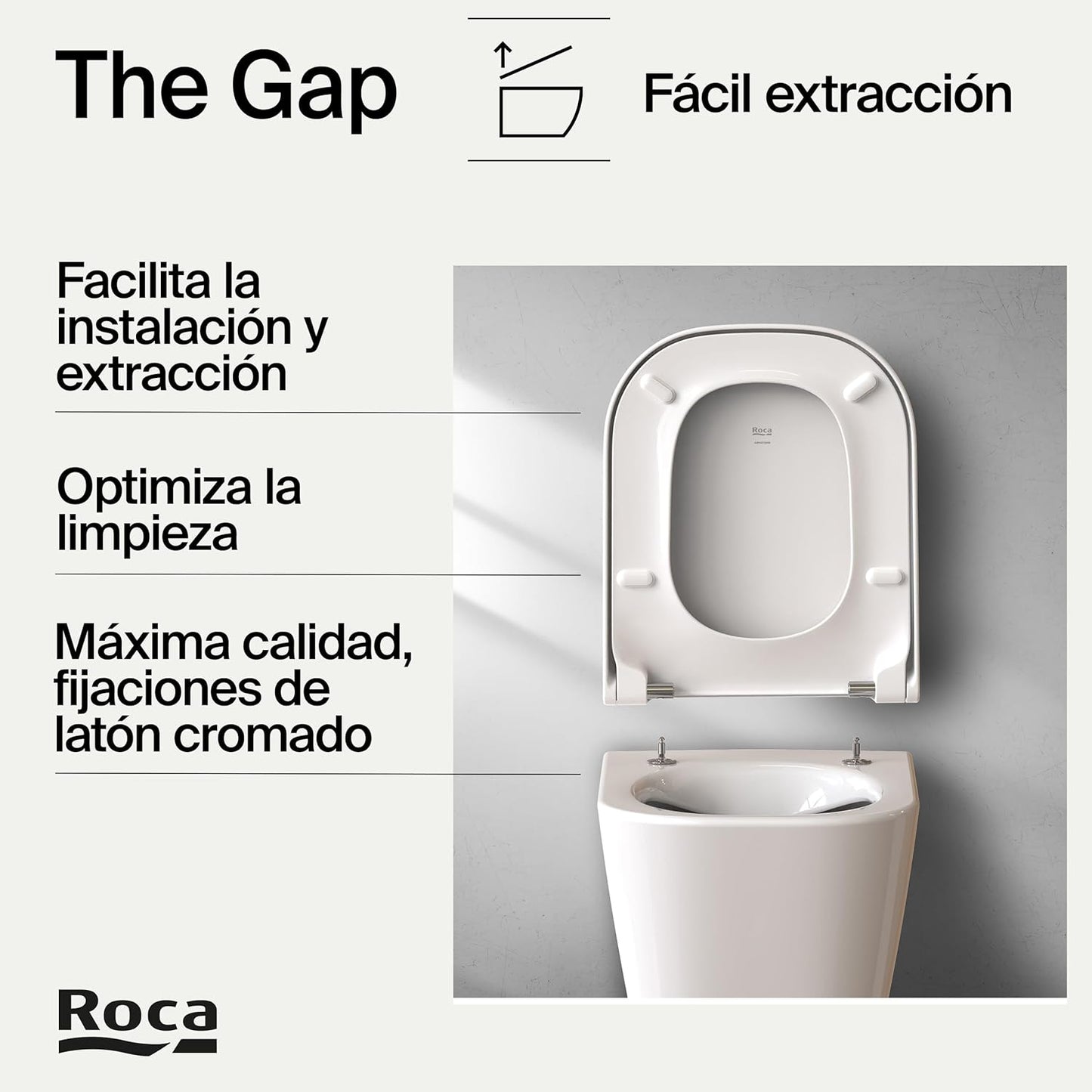 Roca The Gap - Tampa e assento de Supralit para sanita de depósito baixo com queda amortecida, tampa de WC original