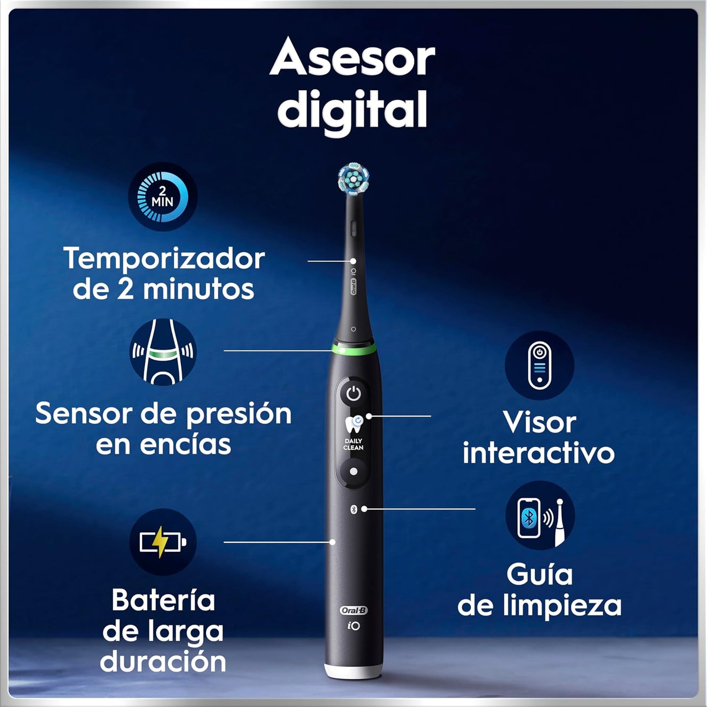 Oral-B iO 6 Escova de dentes elétrica preta com cabo recarregável, 3 cabeças, 1 estojo de viagem, 5 modos de escovar com branqueamento dental