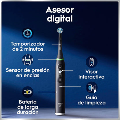 Oral-B iO 6 Escova de dentes elétrica preta com cabo recarregável, 3 cabeças, 1 estojo de viagem, 5 modos de escovar com branqueamento dental