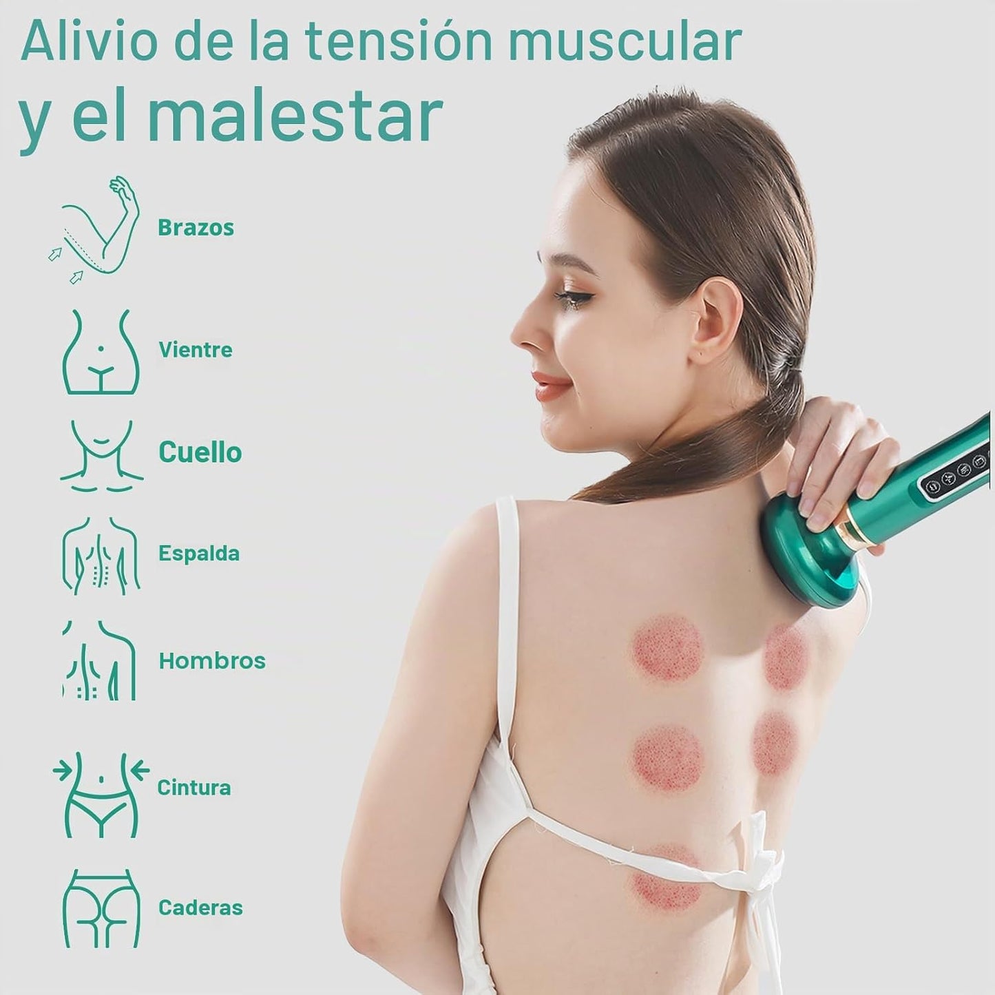 Dispositivo de ventosa elástica, massajador anti-celulite para pernas/abdômen/braços, dispositivo anti-celulítico, equipamento de drenagem linfática com 12 programas e 4 modos (verde)